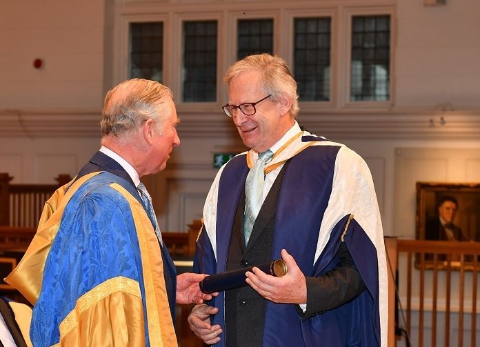 Former HRH The Prince of Wales presenting Sir John Eliot Gardiner with an Honorary Doctorate from the Royal College of Music, March 2017.